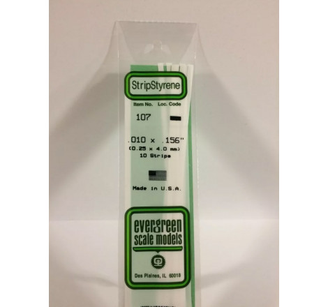 Evergreen® Profilé plastique n°107 baguette dimensions 360 x 0,25 x 4.0 mm (x10)