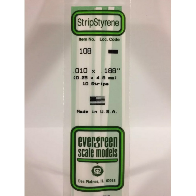 Evergreen® Profilé plastique n°108 baguette dimensions 360 x 0,25 x 4.8 mm (x10)