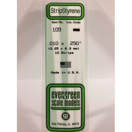 Evergreen® Profilé plastique n°109 baguette dimensions 360 x 0,25 x 6,3 mm (x10)