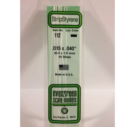 Evergreen® Profilé plastique n°112 baguette dimensions 360 x 0,38 x 1,00 mm (x10)