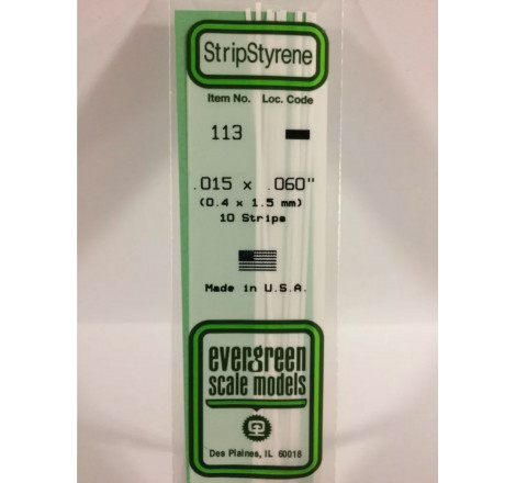 Evergreen® Profilé plastique n°113 baguette dimensions 360 x 0,38 x 1,5 mm (x10)
