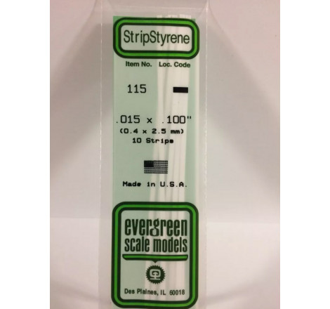 Evergreen® Profilé plastique n°115 baguette dimensions 360 x 0,38 x 2,5 mm (x10)