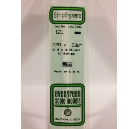 Evergreen® Profilé plastique n°121 baguette rectangulaire dimensions 360 x 0,5 x 0,75 mm (x10)