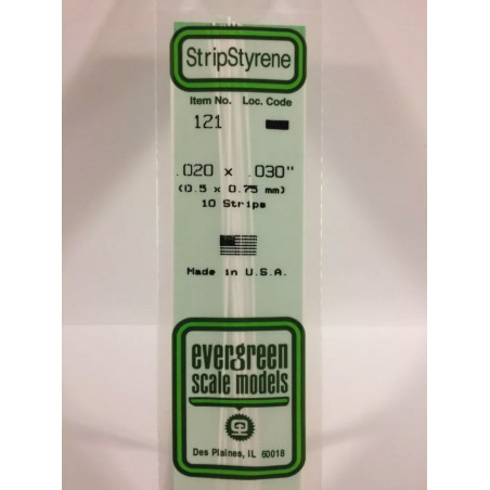 Evergreen® Profilé plastique n°121 baguette rectangulaire dimensions 360 x 0,5 x 0,75 mm (x10)