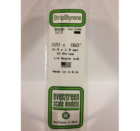 Evergreen® Profilé plastique n°123 baguette rectangulaire dimensions 360 x 0,5 x 1,5 mm (x10)