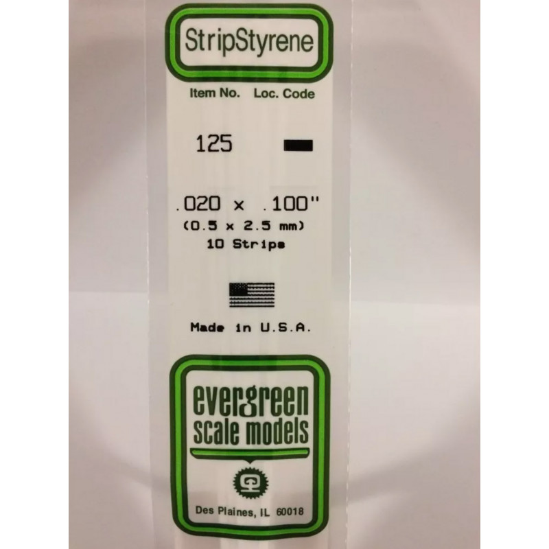 Evergreen® Profilé plastique n°125 baguette rectangulaire dimensions 360 x 0,5 x 2,5 mm (x10)