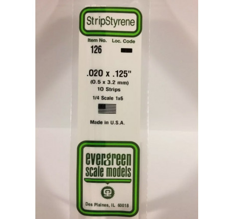 Evergreen® Profilé plastique n°126 baguette rectangulaire dimensions 360 x 0,5 x 3,2 mm (x10)