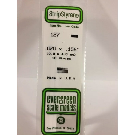 Evergreen® Profilé plastique n°127 baguette rectangulaire dimensions 360 x 0,5 x 4,0 mm (x10)