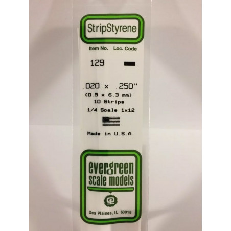 Evergreen® Profilé plastique n°129 baguette rectangulaire dimensions 360 x 0,5 x 6,3 mm (x10)