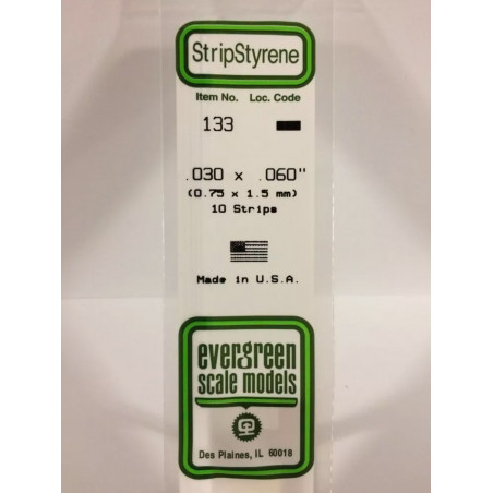 Evergreen® Profilé plastique n°133 baguette rectangulaire dimensions 360 x 0,75 x 1,5 mm (x10)