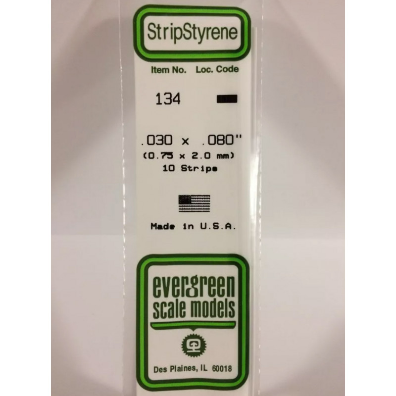Evergreen® Profilé plastique n°134 baguette rectangulaire dimensions 360 x 0,75 x 2,0 mm (x10)