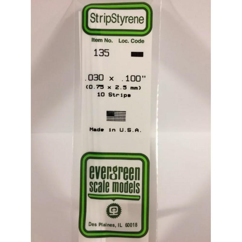 Evergreen® Profilé plastique n°135 baguette rectangulaire dimensions 360 x 0,75 x 2,5 mm (x10)