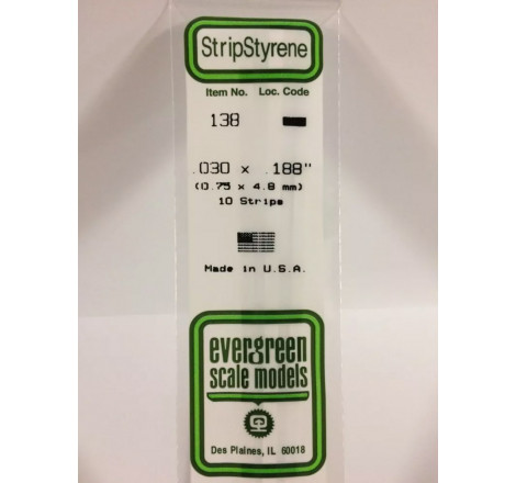 Evergreen® Profilé plastique n°138 baguette rectangulaire dimensions 360 x 0,75 x 4,8 mm (x10)