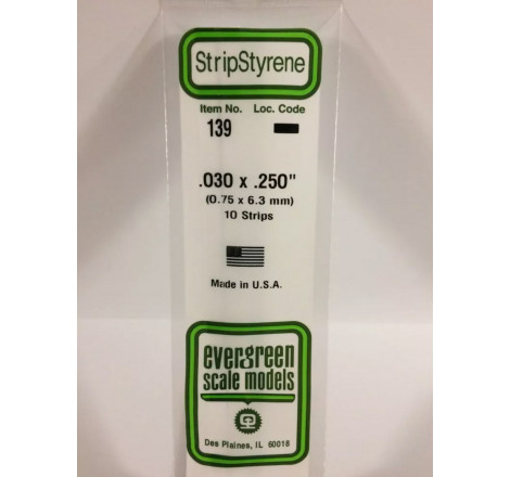 Evergreen® Profilé plastique n°139 baguette rectangulaire dimensions 360 x 0,75 x 6,3 mm (x10)