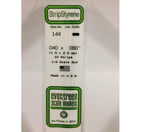 Evergreen® Profilé plastique n°144 baguette rectangulaire dimensions 360 x 1,0 x 2,0 mm (x10)