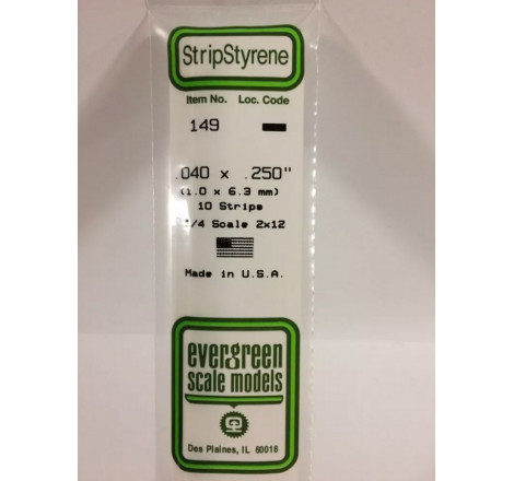 Evergreen® Profilé plastique n°149 baguette rectangulaire dimensions 360 x 1,0 x 6,3 mm (x10)