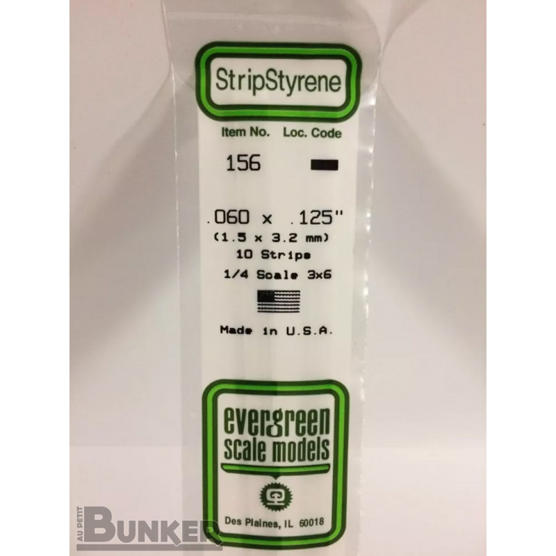 Evergreen® Profilé plastique n°156 baguette rectangulaire dimensions 360 x 1,5 x 3,2 mm (x10)