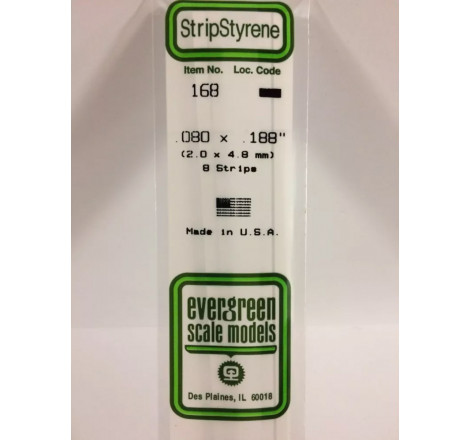 Evergreen® Profilé plastique n°168 baguette rectangulaire dimensions 360 x 2,0 x 4,8 mm (x8)