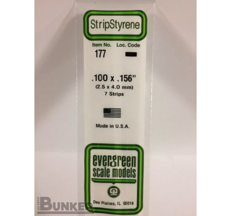 Evergreen® Profilé plastique n°177 baguette rectangulaire dimensions 360 x 2,5 x 4,0 mm (x7)