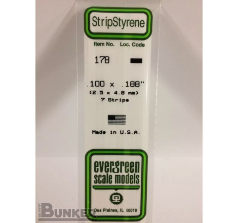 Evergreen® Profilé plastique n°178 baguette rectangulaire dimensions 360 x 2,5 x 4,8 mm (x7)