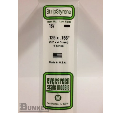 Evergreen® Profilé plastique n°187 baguette rectangulaire dimensions 360 x 3,2 x 4,0 mm (x6)