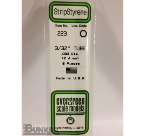 Evergreen® Profilé plastique n°223 baguette tube dimensions 360 x 2,4 mm (x6)