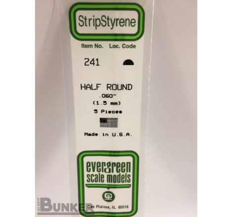Evergreen® Profilé plastique n°241 baguette demi-rond dimensions 360 x 1,5 mm (x5)