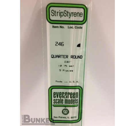 Evergreen® Profilé plastique n°2446baguette quart de rond dimensions 360 x 0,75 mm (x5)
