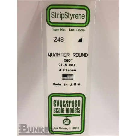 Evergreen® Profilé plastique n°248 baguette quart de rond dimensions 360 x 1,5 mm (x4)