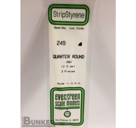 Evergreen® Profilé plastique n°249 baguette quart de rond dimensions 360 x 2,0 mm (x3)