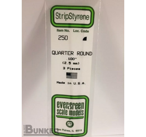 Evergreen® Profilé plastique n°250 baguette quart de rond dimensions 360 x 2,5 mm (x3)