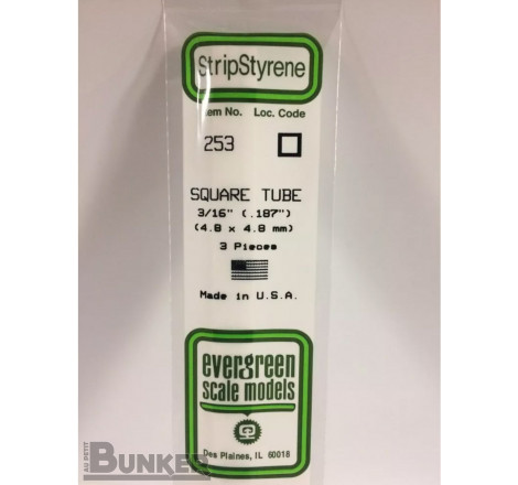 Evergreen® Profilé plastique n°253 baguette tube carré dimensions 360 x 4,8 x 4,8 mm (x3)