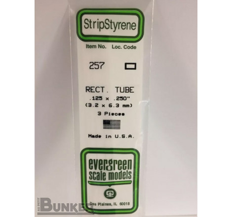 Evergreen® Profilé plastique n°257 baguette tube rectangulaire dimensions 360 x 3,2 x 6,3 mm (x3)