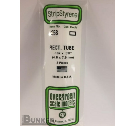 Evergreen® Profilé plastique n°258 baguette tube rectangulaire dimensions 360 x 4,8 x 7,9 mm (x2)
