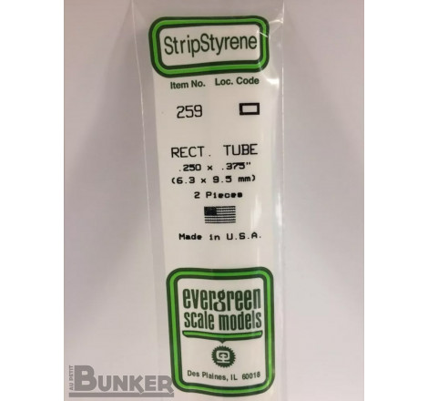 Evergreen® Profilé plastique n°259 baguette tube rectangulaire dimensions 360 x 6,3 x 9,5 mm (x2)