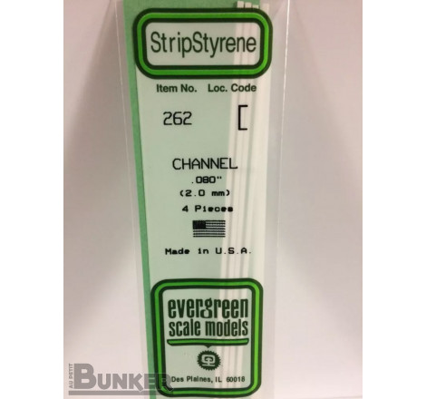 Evergreen® Profilé plastique n°262 baguette profilée en U dimensions 360 x 2,0 mm (x4)