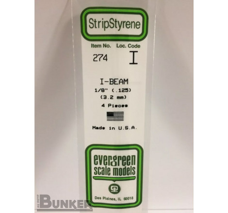Evergreen® Profilé plastique n°274 baguette profilée en I dimensions 360 x 3,2 mm (x4)