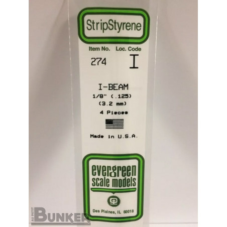 Evergreen® Profilé plastique n°274 baguette profilée en I dimensions 360 x 3,2 mm (x4)