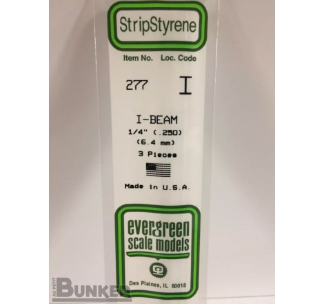 Evergreen® Profilé plastique n°277 baguette profilée en I dimensions 360 x 6,4 mm (x3)