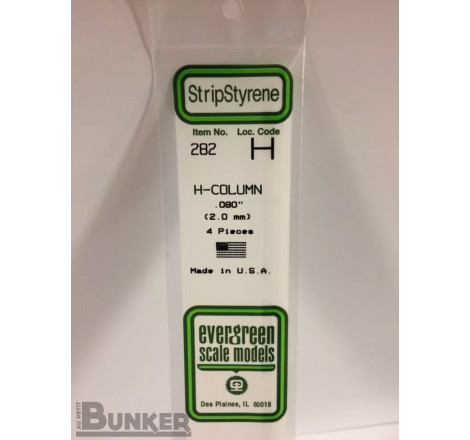 Evergreen® Profilé plastique n°282 baguette profilée en H dimensions 360 x 2,0 mm (x4)