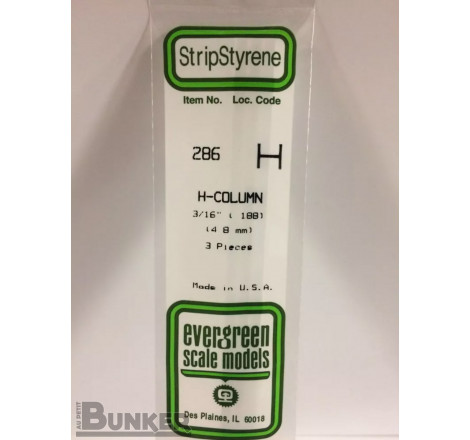 Evergreen® Profilé plastique n°286 baguette profilée en H dimensions 360 x 4,8 mm (x3)