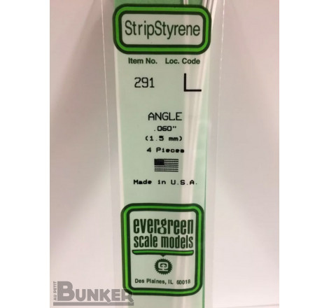 Evergreen® Profilé plastique n°291 baguette profilée en L (angle) dimensions 360 x 1,5 mm (x4)