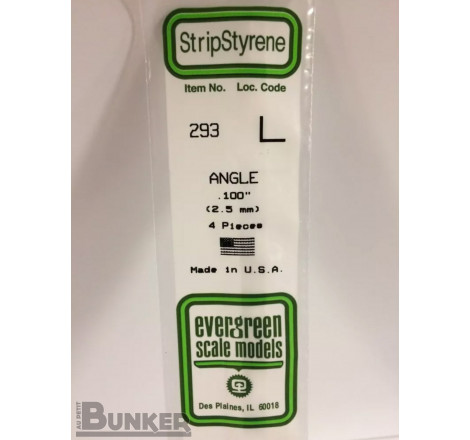 Evergreen® Profilé plastique n°293 baguette profilée en L (angle) dimensions 360 x 2,5 mm (x4)
