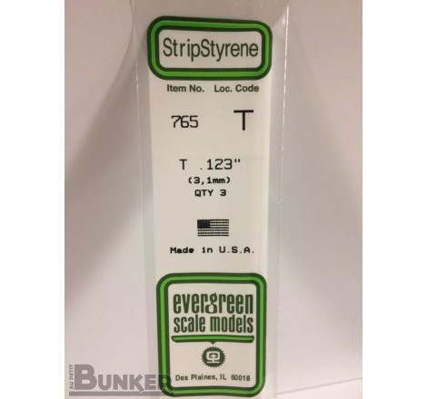 Evergreen® Profilé plastique n°765 baguette profilée en T dimensions 360 x 3,1 mm (x3)