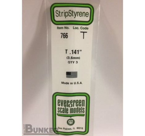 Evergreen® Profilé plastique n°766 baguette profilée en T dimensions 360 x 3,6 mm (x3)