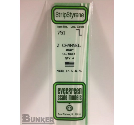 Evergreen® Profilé plastique n°751 baguette profilée en Z dimensions 360 x 1,5 mm (x4)