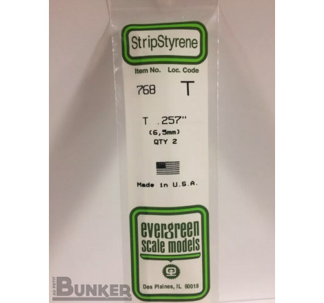 Evergreen® Profilé plastique n°768 baguette profilée en T dimensions 360 x 6,5 x 6,5 mm (x2)