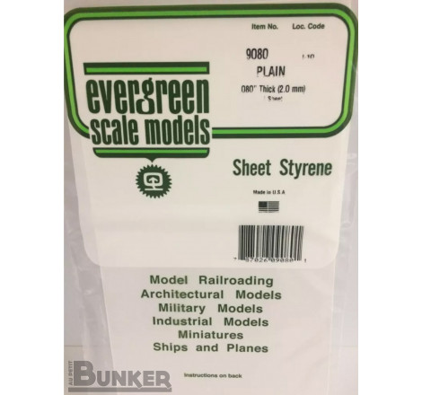 Evergreen® Profilé plastique n°9080 plaques blanches dimensions 304 x 2,0 x 152 mm (x1)