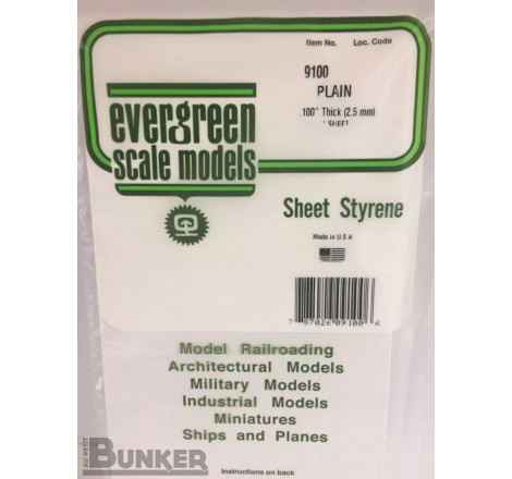 Evergreen® Profilé plastique n°9100 plaques blanches dimensions 304 x 2,5 x 152 mm (x1)