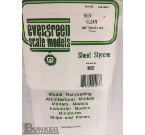 Evergreen® Profilé plastique n°9007 plaque lisse transparente dimensions 304 x 0,38 x 152 mm (x2)